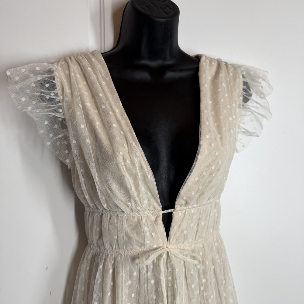 Lulu's Yours Evermore Cream Swiss Dot Ruffled Midi Dress XS - Picture 9 of 16